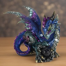 8.25"W Blue Dragon Guarding Crystal Figurine Ornament Home Decor Unique Gift picture