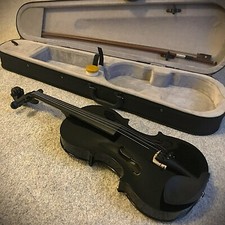 Full-Size 4/4 Midnight Black Sparkle Violin Fiddle with Case, Bow, and Rosin picture