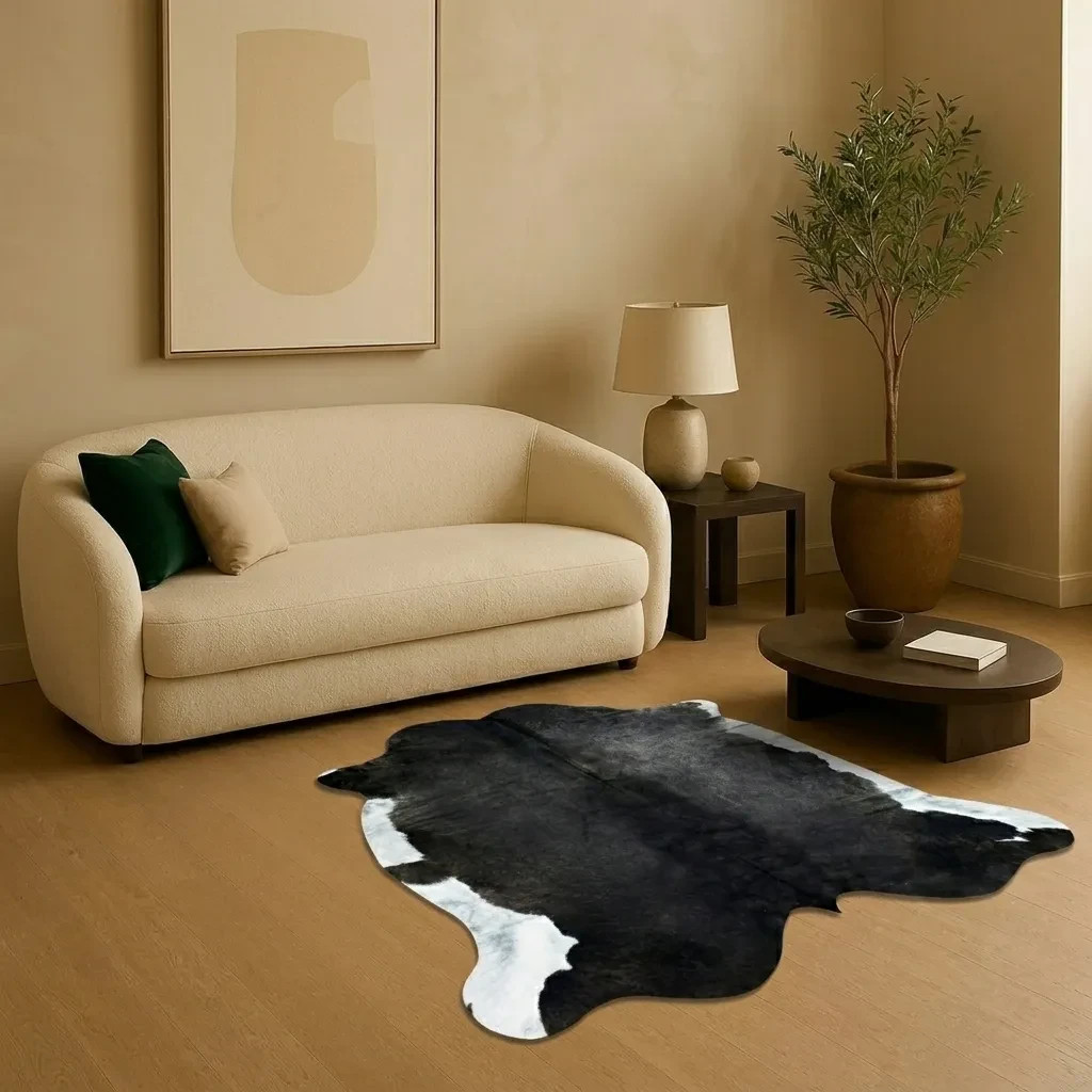 Natural Natural Black Cowhide Rug – Handmade Hair-On Cow Skin Area Rug