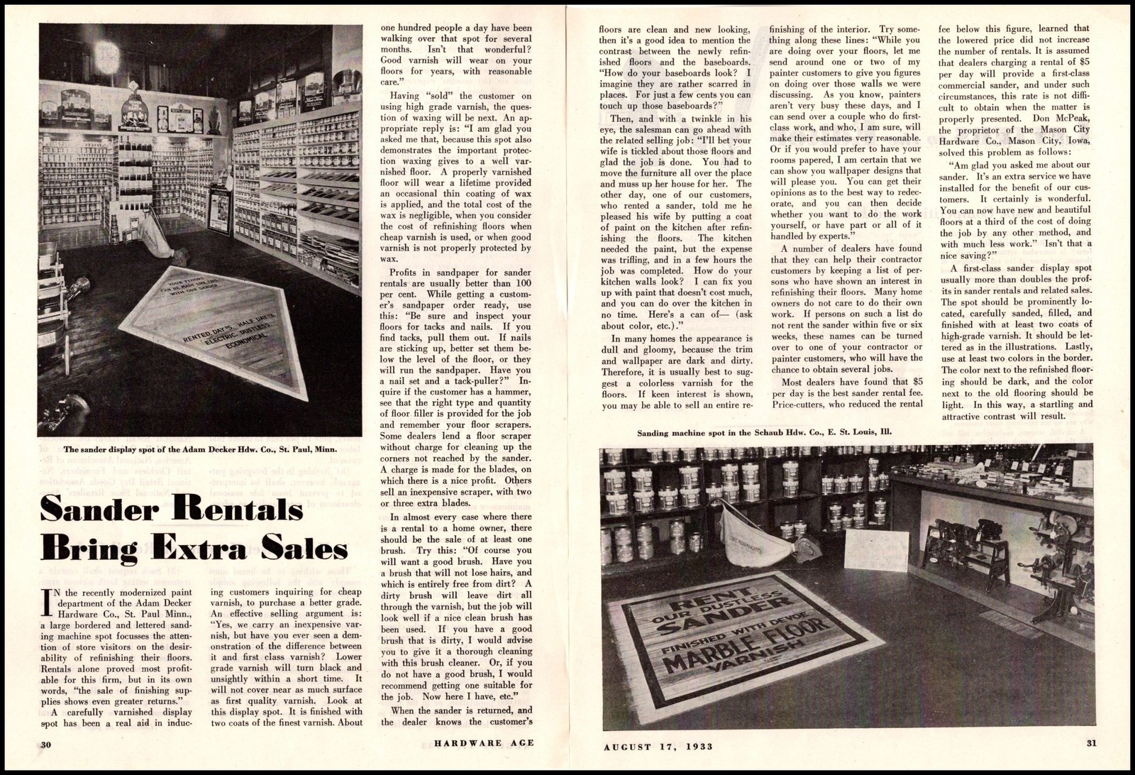 1942 Adam Decker Hardware Photos St Paul MN Floor Sander Rental Article Print Ad