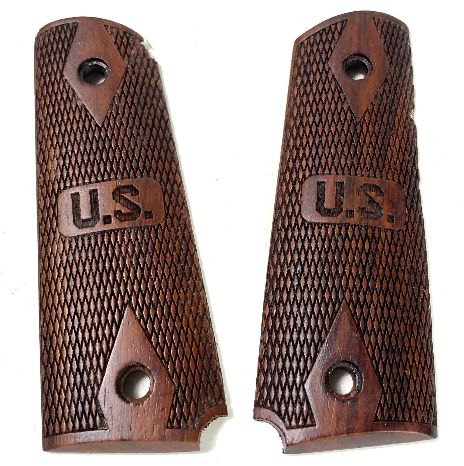 WWII WWI US ARMY COLT M1911 M1911A1 .45 WOODEN PISTOL GRIPS- "US" ARMY STAMPED