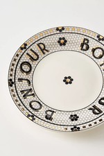 Anthropologie Bistro Tile Stoneware Dessert Bread Plates Paris Bonjour Set 4 NEW picture