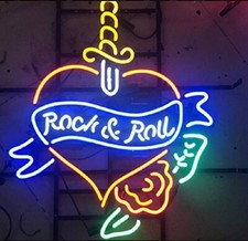 Rock & Roll Tattoo Piercing Heart Neon Sign Lamp Light Business Beer YU 24"x20" picture