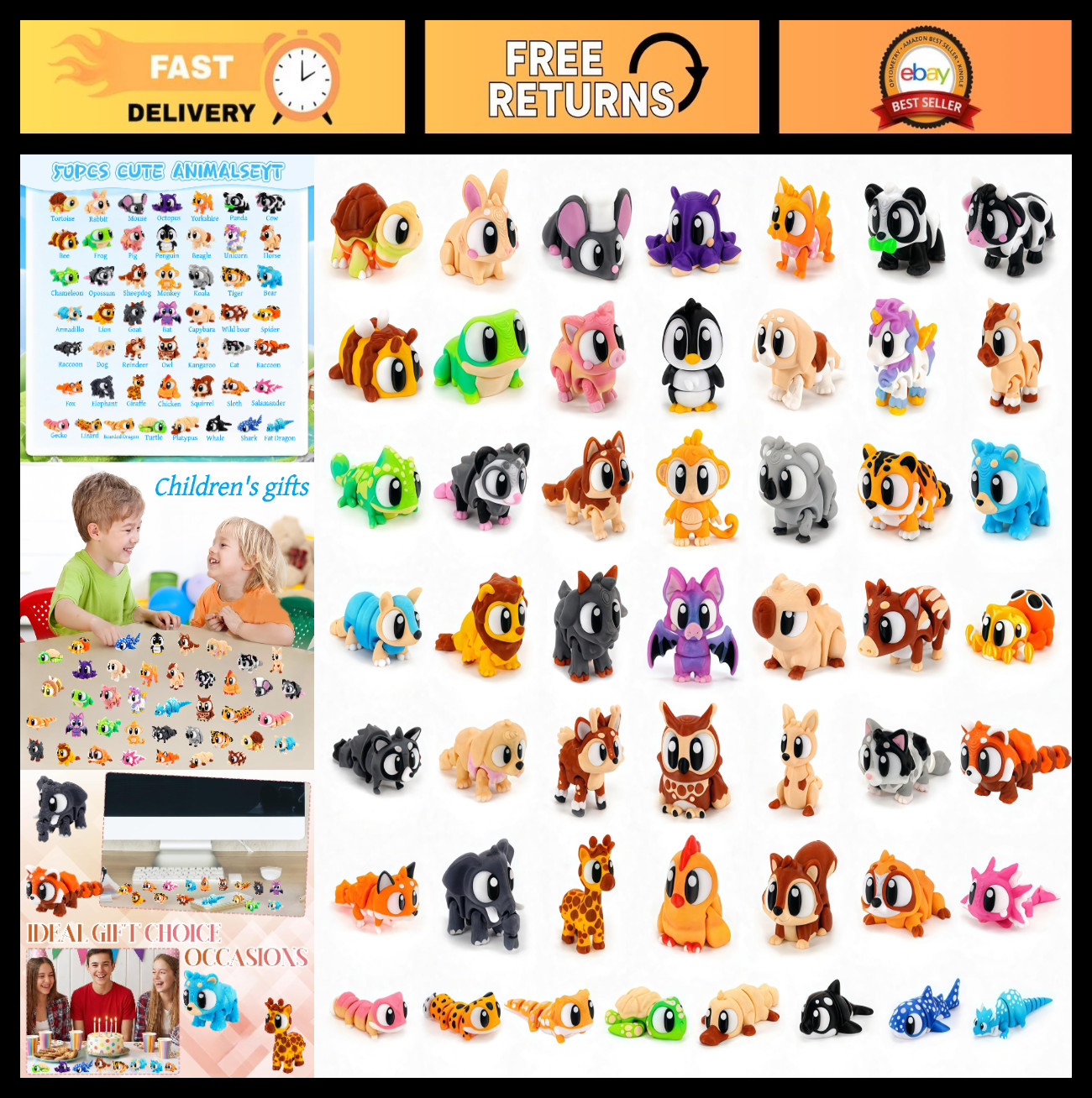 50PCS Mini 3D Animal Figurines Set - Big Eyes, Fidget Toys, Articulated Desk Dec 50PCS Mini 3D Animal Figurines Set - Big Eyes, Fidget Toys, Articulated Desk Dec