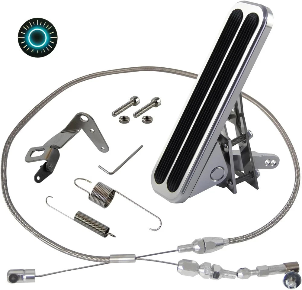 Billet Floor Mount Aluminum Gas Pedal and 24" Stainless Steel Throttle Cable wit Billet Floor Mount Aluminum Gas Pedal and 24" Stainless Steel Throttle Cable wit