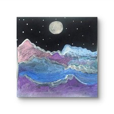 Full Moon Over Mountain Contemporary Expressionist Original Watercolor 8x8 picture