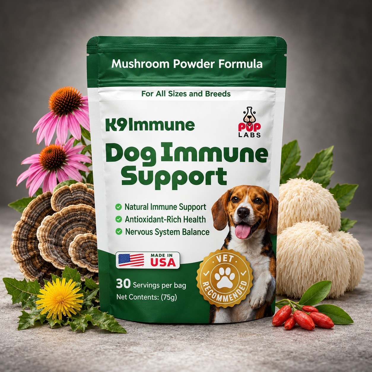 Pup Labs K9 Immune Dog Immune Support Mushroom Powder, 30 Servings, Made in USA Pup Labs K9 Immune Dog Immune Support Mushroom Powder, 30 Servings, Made in USA
