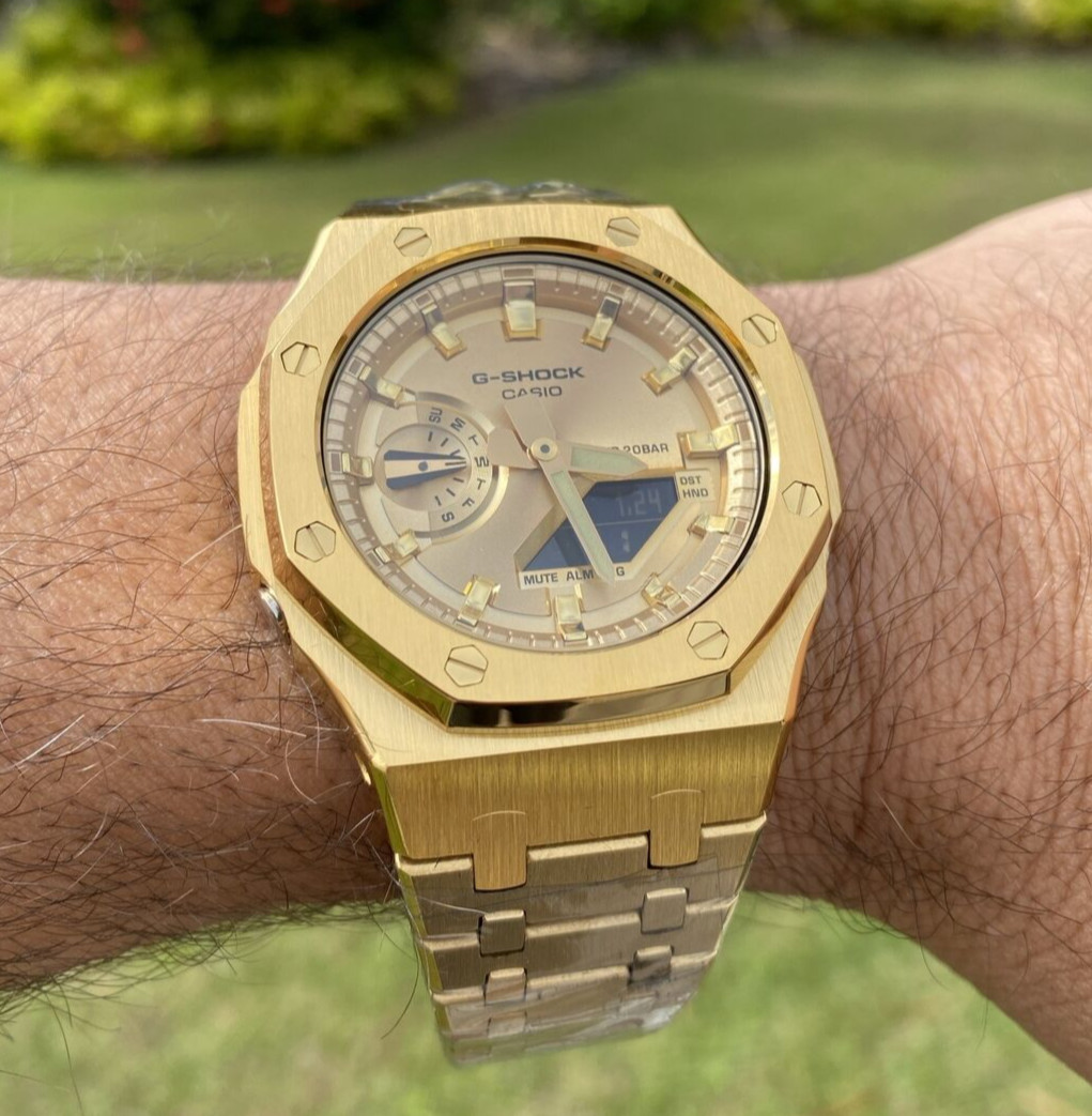 New Casio G-Shock Gold Color GA2100 All Yellow Gold custom MOD New Casio G-Shock Gold Color GA2100 All Yellow Gold custom MOD