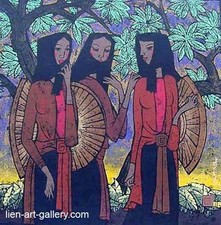 Tung Ngoc traditional Vietnamese girls original Graphic painting art in heart picture