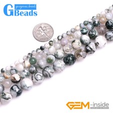 Natural Round Green Moss Tree Agate Stone Beads for Jewelry Making Strand 15" GB picture