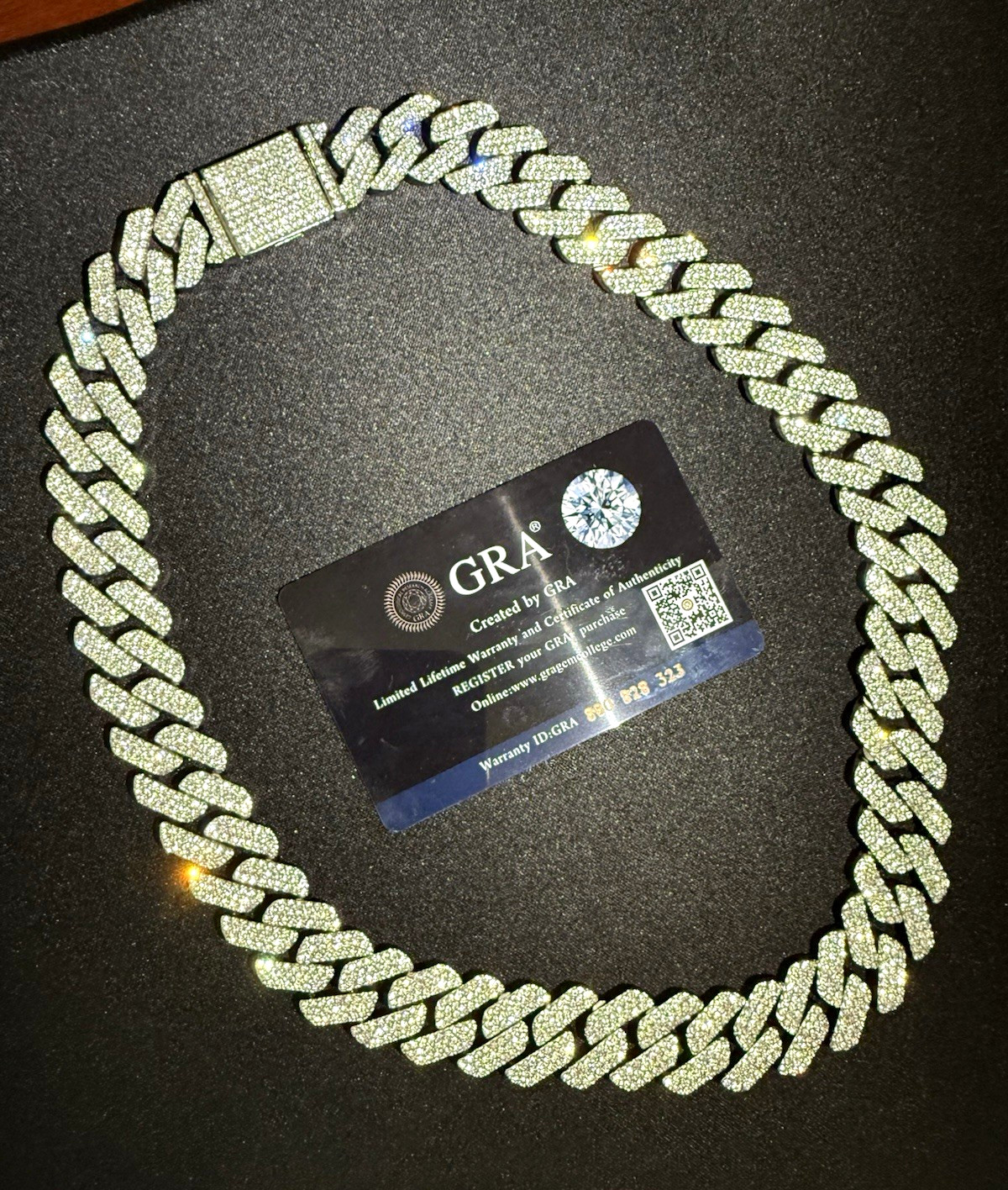 GRA Certified Moissanite VVS1 Silver Cuban Chain 22 inch Brand New