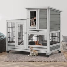 Rabbit Hutch Pet House for Small Animals Guinea Pig House w/Run Indoor & Outdoor picture
