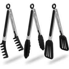 3 Packs Non Stick Kitchen Tongs with Silicone Tip for Cooking BBQ Baking 9" picture