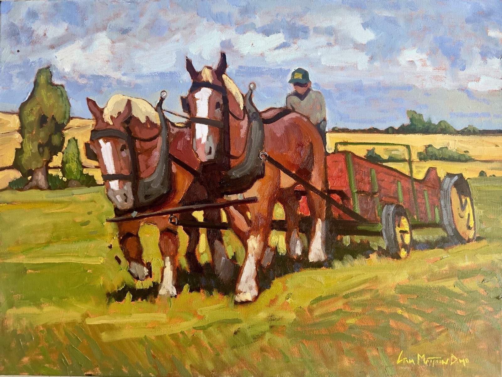 Original Painting Draft Horses Farming Wheat Field Signed 18x24 Western Art Original Painting Draft Horses Farming Wheat Field Signed 18x24 Western Art