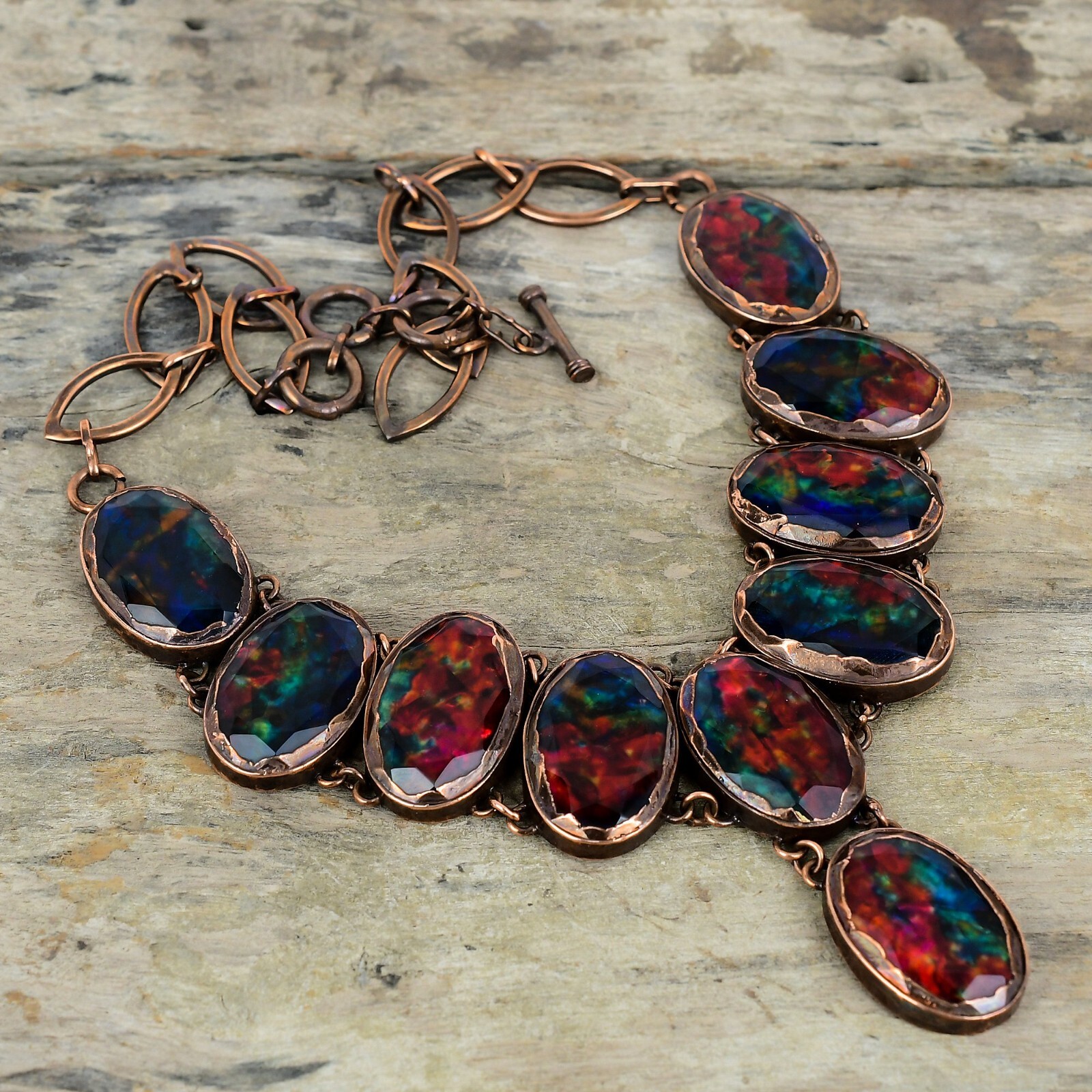 Ammolite Copper Bestie Gift Electroformed Chain Adjustable Necklace 18.0"