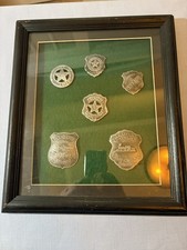 Framed Old West Badges Set Solid Oak Shadow Box Display Denix Replicas 6pc picture