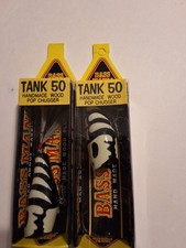 Tiemco BASS MANIA TANK 50 HANDMADE WOOD POP CHUGGER BASS FISHING LURES NOS x2 picture