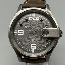 Dolce&Gabbana D&G Time Mens Watch 43mm Gray Dial Brown Leather Date New Battery picture
