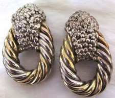 Large Vintage 925 Sterling Silver Gold Gilt Clip Earrings Unknown Mark  AS IS picture