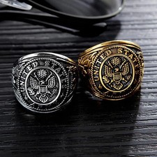 1️⃣ US Army Military Ring Stainless Steel Eagle Ring Gold Silver Men picture