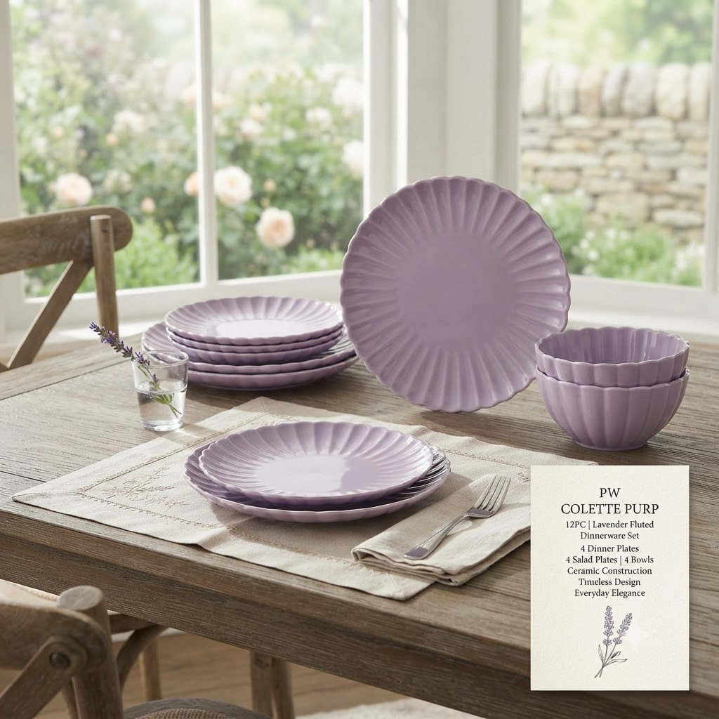 Pioneer Woman Colette 12-Piece Stoneware Dinnerware Set Purple Pioneer Woman Colette 12-Piece Stoneware Dinnerware Set Purple