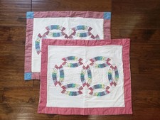 Vtg Quilted Pillow Sham Set Antique Wedding Ring Style 90s Queen Sz Cottagecore picture