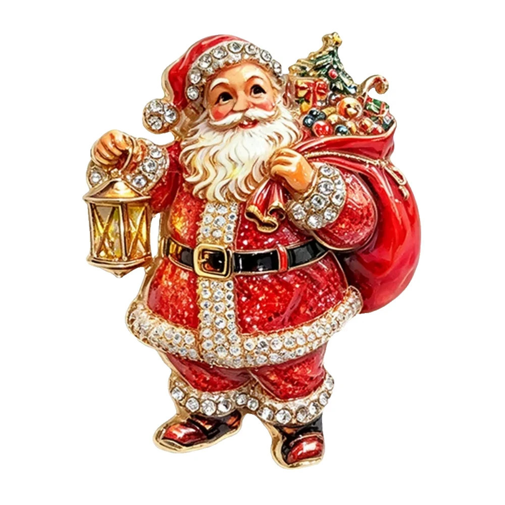 Christmas Santa Claus Brooch Rhinestone Crystal Holiday Pin Gold Jewelry Gift