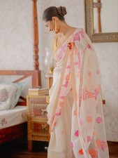 Soft Linen Saree Digital Print 6.30 Meter with Matching Digital Print Blouse picture