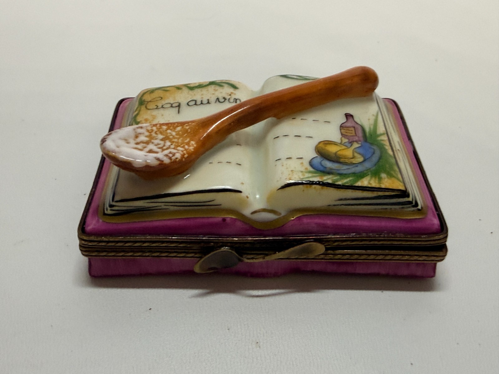 Limoges France Cookbook Peint Main Spoon Trinket Box Recipe Cook Book