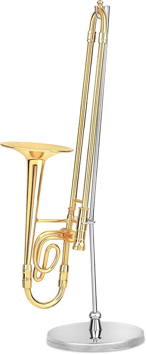 Gold Trombone Musical Instrument Miniature Replica with Case - Size 5.5 in. Gold Trombone Musical Instrument Miniature Replica with Case - Size 5.5 in.