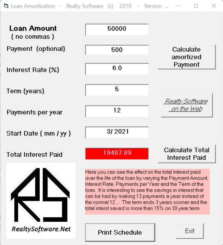 Loan Amortization Program with Print out Capability for Windows Loan Amortization Program with Print out Capability for Windows