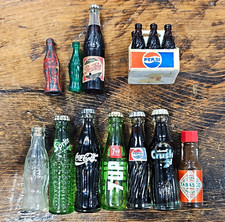 Lot Of 11 Miniture Collectibles Coke, Pepsi, 7UP, Sprite, Crush Bottles picture