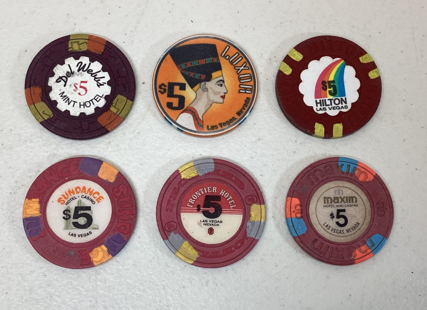 Vintage $5 Gaming Chips Lot Of 6 Historical Las Vegas Nevada Hotels And Casinos Vintage $5 Gaming Chips Lot Of 6 Historical Las Vegas Nevada Hotels And Casinos