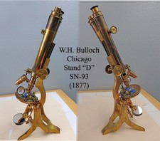 W H BULLOCH CHICAGO ANTIQUE BRASS BINOCULAR MICROSCOPE STAND "D" SN-93, 1877 picture