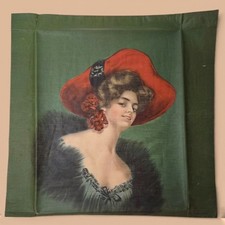 Antique Matinee Girl Lithograph Cloth Print Edwardian Gibson Girl Red Hat 1900s picture