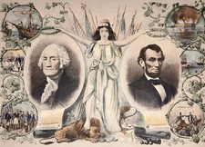 Old Print Washington & Lincoln Columbia's Noblest Sons, 1776 Independence REPRO picture