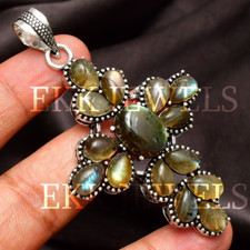 Natural Labradorite Gemstone 925 Sterling Silver Handmade Jewelry Pendant 2.80" picture