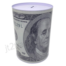 Large Tin Money Piggy Savings Bank 8.5" Franklin Coin Jumbo Jar Box Saver Kids picture