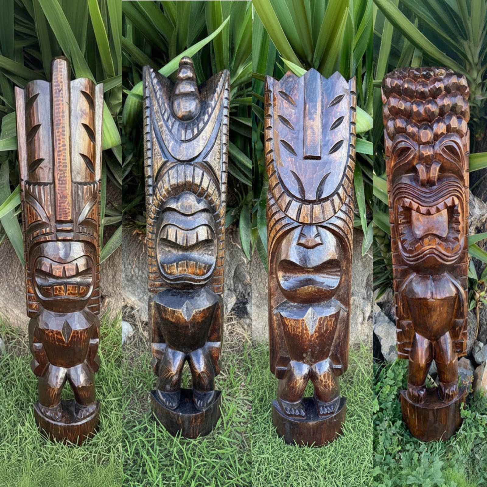 4 Set Hawaiian Tiki God Half Statue Set 39" x 8" inch Tiki Bar Decor 4 Set Hawaiian Tiki God Half Statue Set 39" x 8" inch Tiki Bar Decor