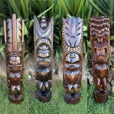 4 Set Hawaiian Tiki God Half Statue Set 39" x 8" inch Tiki Bar Decor picture