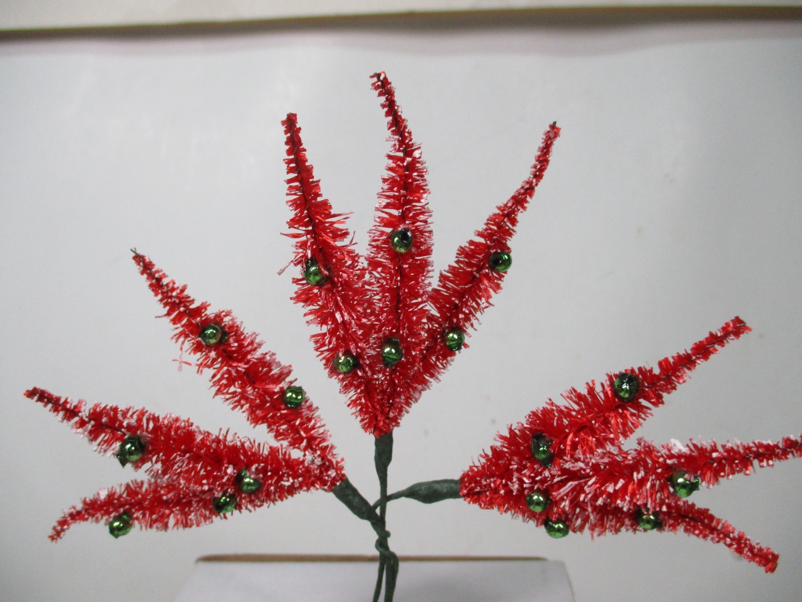 Vintage Japan Christmas Pick/Ornaments - Glass Beads on Red Brush Fronds Vintage Japan Christmas Pick/Ornaments - Glass Beads on Red Brush Fronds