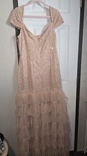 A-Line Cheap Sequin Elegant Formal Long Prom Dress Champagne Gold, Size XXL picture
