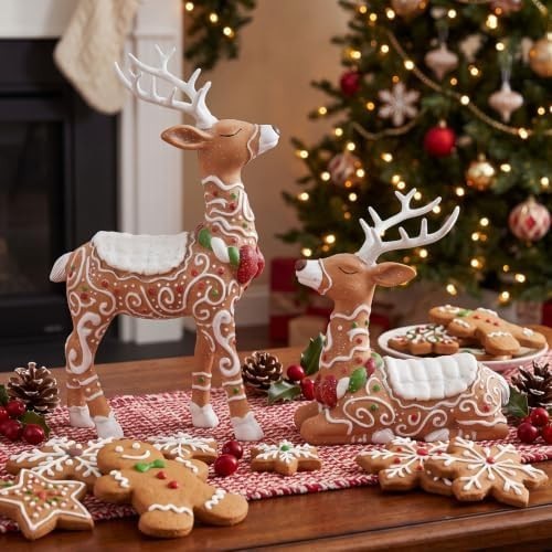 2 Pcs Gingerbread Reindeer Christmas Figurines Resin Holiday Decor 2 Pcs Gingerbread Reindeer Christmas Figurines Resin Holiday Decor