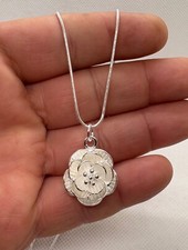 Rose flower necklace pendant 925 sterling silver 22" chain picture