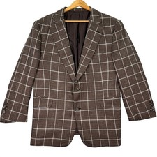 Leonard Logsdail Bespoke Mens 42S Brown Windowpane Blazer Sport Coat Custom Fit picture
