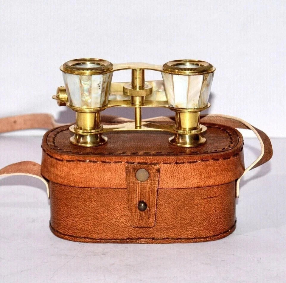 Vintage Brass Opera Glasses Mother of Pearl & Handle Brass Fittings France Vintage Brass Opera Glasses Mother of Pearl & Handle Brass Fittings France