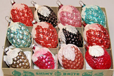 Lot Antique VTG Glass Embossed Mica Cap BERRY DROP Christmas Ornaments Germany picture