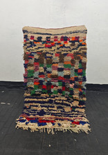 Vintage Moroccan Rug Handmade Yarn Boho Runner Boucherouite 150x82 cm picture