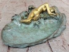 VICTORIAN BRONZE PIN DISH OR ASHTRAY Art Nouveau lady with Verdi Patina Decor picture