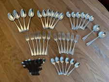 36 pieces Hallmarked EPNS Silver Plate Cutlery Set Spoons & Forks with case.  picture